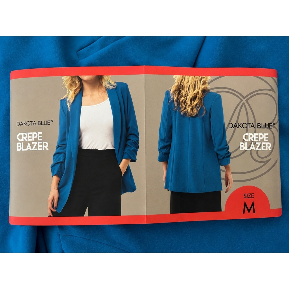 Dakota Blue Women Cobalt Blue Crepe Blazer Shawl Collar Ruched 3/4 Sleeve Size M - Picture 2 of 2